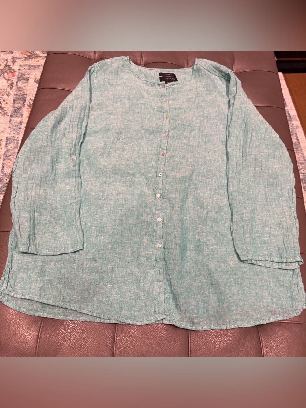 New Tahari 100% Linen Blouse in Green - 2X